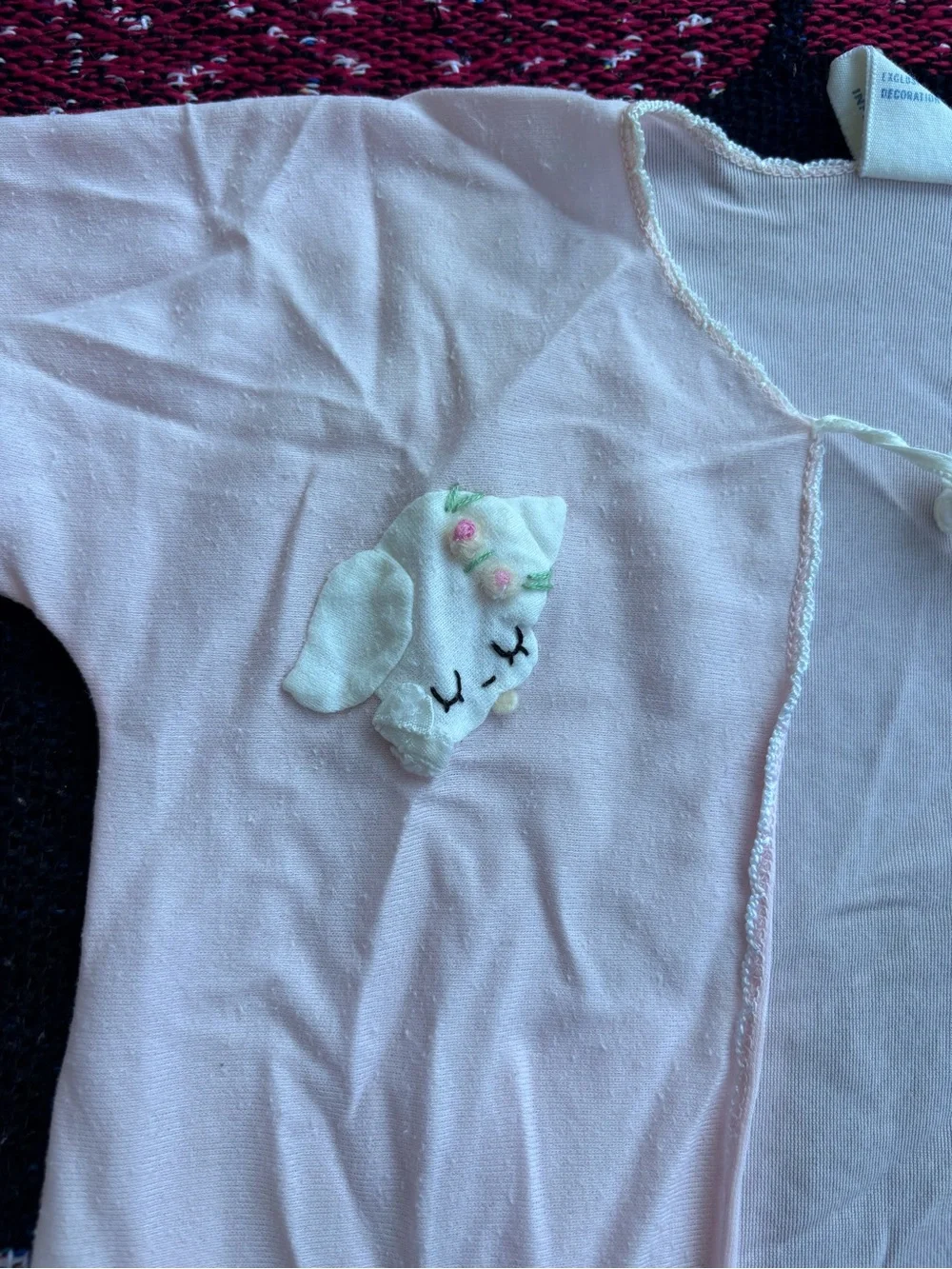 VINTAGE PINK BABY LAMB PATCH BED JACKET ROBE GOWN SIZE 6 MONTHS ADORABLE